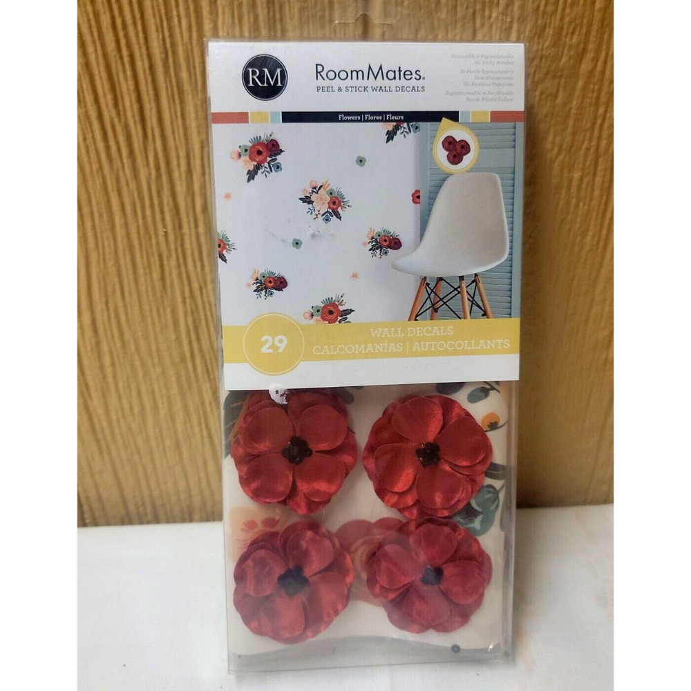 Room Mates Peel & Stick 3D Wall Decals Flowers Red 1.75" Diameter